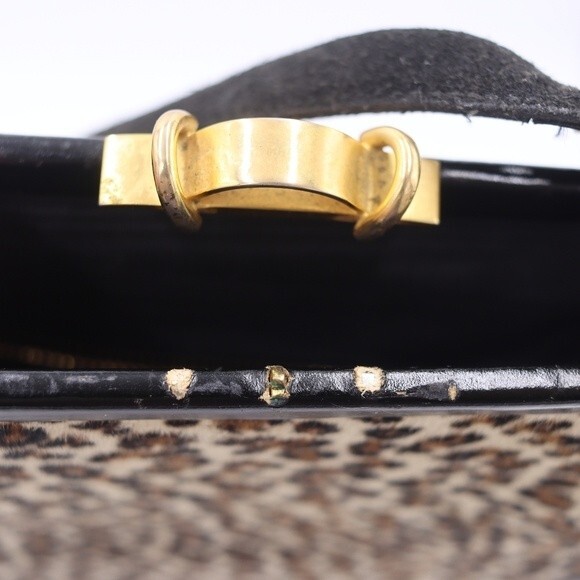 North Judd O’Connor Goldberg Vintage Leopard Print Black Leather Handbag Chic - Picture 10 of 16